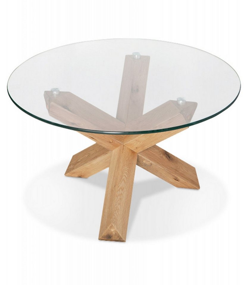 KADIMA DESIGN Couchtisch Couchtisch mit Glasplatte Transparent Skandinavisch Modern (Salontisch mit gehärtetem Glas MAGIK Kollektion), Wohnzimmertisch mit X-förmigem Eichenbein 80x80x42 cm von KADIMA DESIGN