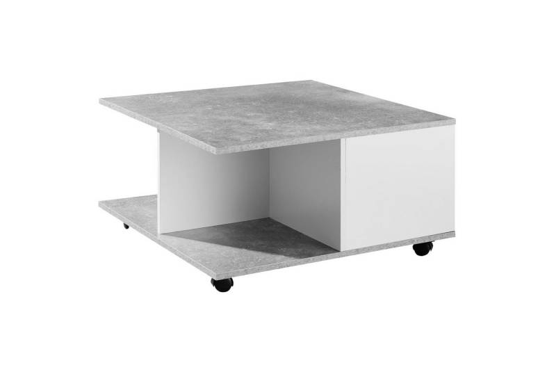 KADIMA DESIGN Couchtisch Design Couchtisch 70x70 cm Zementgrau / Weiß, Wohnzimmertisch mit 2, Schubladen, Sofatisch mit Rollen, Tisch mit 2 Fächern von KADIMA DESIGN