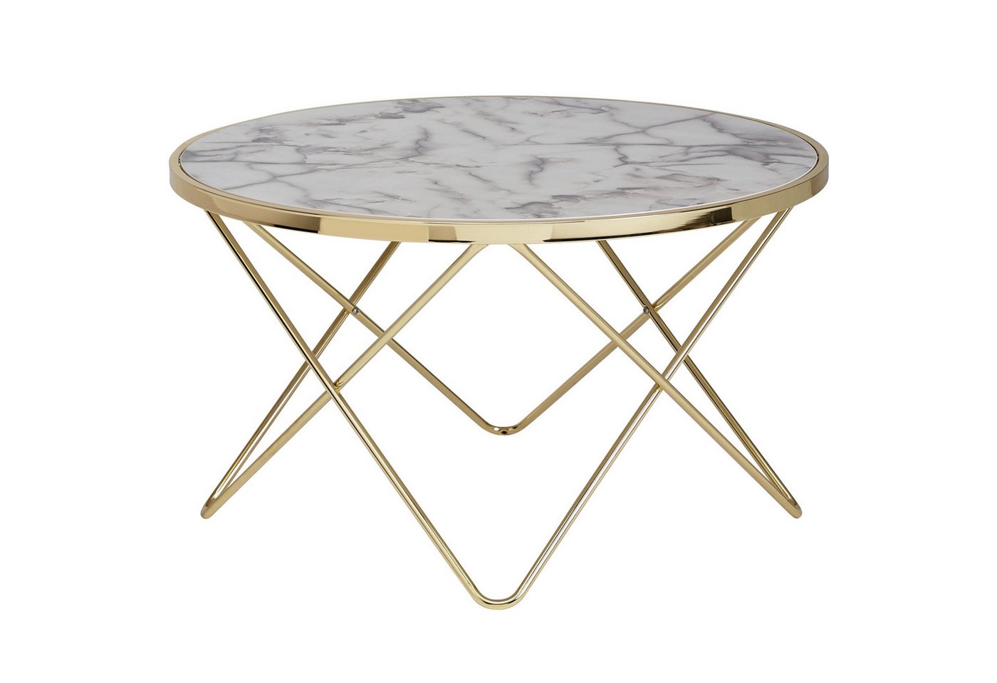 KADIMA DESIGN Couchtisch Design Couchtisch Marmor Optik Weiß Rund Ø 85 cm Gold Metall-Gestell (Beistelltisch), Großer Wohnzimmertisch von KADIMA DESIGN