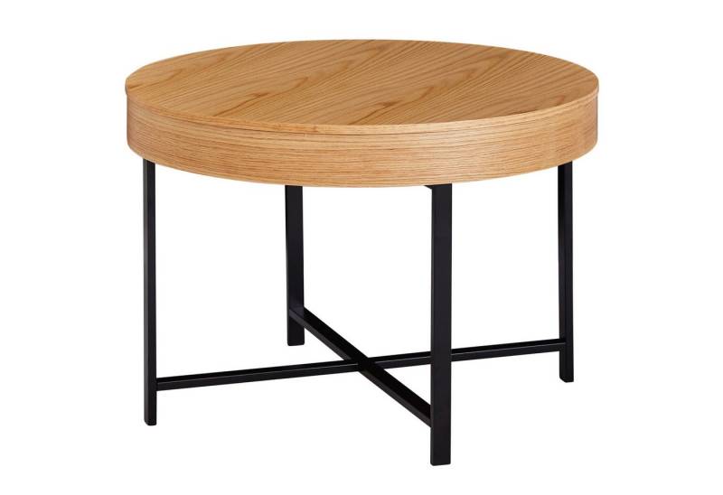 KADIMA DESIGN Couchtisch Design Couchtisch Rund Ø 69 cm mit Eichen Optik Tisch mit Stauraum (MDF Beistelltisch), Lounge-Wohnzimmertisch mit Metallbeine von KADIMA DESIGN