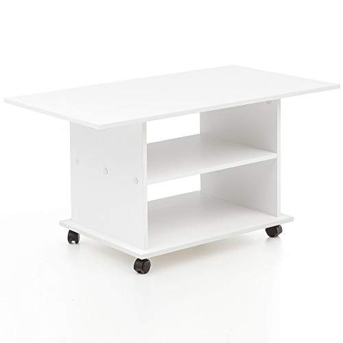 KADIMA DESIGN Couchtisch SEGRE: Stilvoll, 2 Ablageflächen, Rollen, Melaminharzbeschichtung, 95x51x54,5 cm, Weiß/Sonoma Farbe: Weiß von KADIMA DESIGN