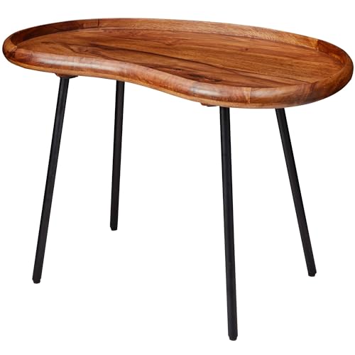 KADIMA DESIGN Couchtisch WL5.669 71x51x40 cm Sheesham massiv Sofatisch Nierenform mit Metallbeinen | Wohnzimmertisch Massivholz | Kleiner Nierentisch Echtholz | Stubentisch Holz | von KADIMA DESIGN