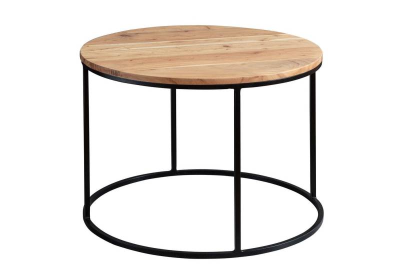 Wohnling Couchtisch Couchtisch 60x43x60 cm Akazie Massivholz / Metall Sofatisch, Design (Wohnzimmertisch Rund, Kaffeetisch Massiv, Kleiner Tisch), Wohnzimmertisch Rund, Kaffeetisch Massiv, Kleiner Tisch von Wohnling