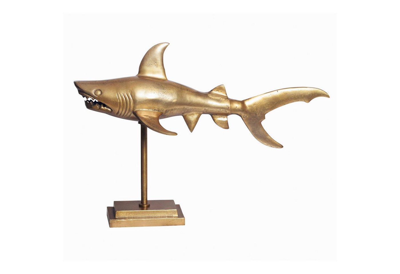 KADIMA DESIGN Dekofigur Dekofigur Hai Aluminium Gold Maritim 70 cm mit Sockel, Design Metall (Wohnaccessoire) von KADIMA DESIGN