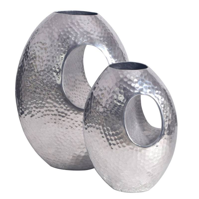 KADIMA DESIGN Dekovase Deko Vase 2er Set Aluminium Silber mit Tragegriff Blumenvase Modern (Alu Tischvase Handgefertigt), Hammerschlag Dekovase 2-teilig für Blumen von KADIMA DESIGN