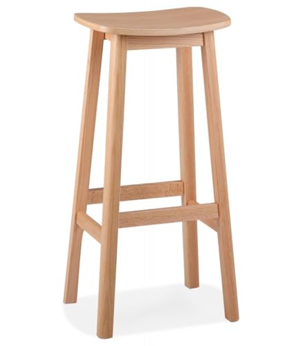 Barhocker Beige Holz Industriestil | Küchenstuhl mit Fußstütze für Hochtische | Sitzgelegenheit mit Naturholzoptik für Theken | Vintage Möbel | Sitzhöhe 75 cm Maße 41x32x76 cm | DUMAS Kollektion von KADIMA DESIGN