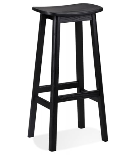 KADIMA DESIGN Barhocker aus Holz Schwarz 75 cm | Designerstuhl mit Fußstütze für Bar | Holzhocker für Theke und Küche | Industrial Style | 41x32x76 cm Dumas Kollektion von KADIMA DESIGN