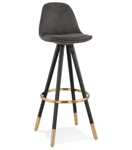 Barhocker Vintage Holz Mikrofaser | Barstuhl mit Rückenlehne gepolstert | Tresenhocker mit goldenen Akzenten | Retro Design | 41x41x97 cm, Sitzhöhe 75 cm | Kong Kollektion von KADIMA DESIGN