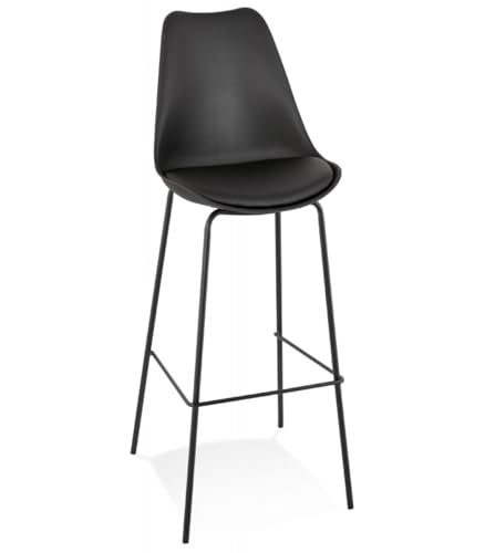 Barhocker Metall Kunststoff 75cm Sitzhöhe | Moderner Designer Hochstuhl mit Fußstütze | Eleganter Küchenhocker mit gepolsterter Sitzfläche | Schwarz Zeitlos | 49x45x115 cm Maße | LEMON Kollektion von KADIMA DESIGN
