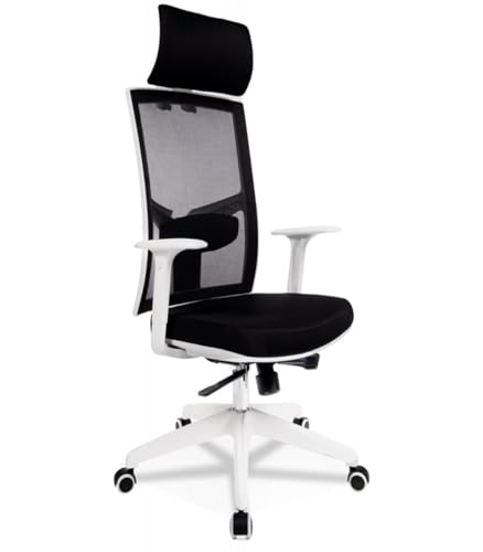 KADIMA DESIGN Bürostuhl Ergonomisch Textil | Designer Bürositz mit Armlehnen | Schreibtischstuhl Höhenverstellbar | Modern Weiß Schwarz | 65x64,5x119,5 cm 5 cm Polsterung | Matilda Kollektion von KADIMA DESIGN