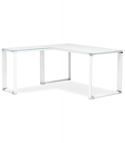 KADIMA DESIGN Eckbüro Schreibtisch aus Metall und Glas | Winkelschreibtisch für Arbeitsbereich | Designer Bürotisch mit Glasplatte | Moderner Industriestil | 170x160x73 cm Weiß | XLINE Kollektion von KADIMA DESIGN