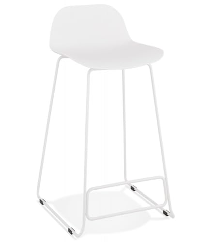 Küchenhocker aus Metall und Kunststoff | Halbhoher Snackhocker für Kücheninsel | Weißer Designer Barhocker mit Polypropylen Sitz | Modernes Design | Höhe 85cm Sitzhöhe 66cm 48x53cm | BABYLOS Mini von KADIMA DESIGN