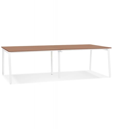 Doppelbank Schreibtisch aus Holz mit Walnussfinish | Grosser Bürotisch für Teamarbeit | Eleganter Konferenztisch im Modernen Design | Weiss-Braun | 280x140x74,5 cm | Amadeus Kollektion von KADIMA DESIGN