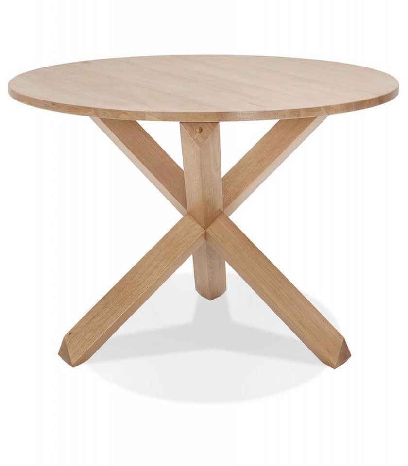 KADIMA DESIGN Esstisch Runder Esstisch aus Massiveiche mit X-Fuß Natur Beige (Massivholztisch in skandinavischem Stil FATY Kollektion), Eleganter Designertisch für 5 Personen 120x120x75 cm Durchmesser von KADIMA DESIGN