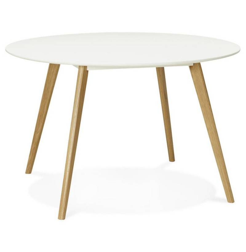 KADIMA DESIGN Esstisch Runder Holztisch, Ø 120 cm, Skandi-Stil - stabil & pflegeleicht, Platz für bis zu 5 Personen, bodenschonende Unterlagen von KADIMA DESIGN
