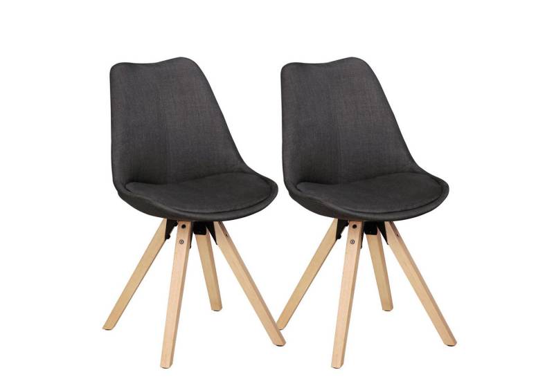 KADIMA DESIGN Esszimmerstuhl 2er Set Retro Esszimmerstuhl LIMA Anthrazit Polsterstuhl Stoff-Bezug (Rückenlehne Design Küchen-Stuhl gepolstert) von KADIMA DESIGN
