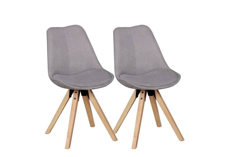 KADIMA DESIGN Esszimmerstuhl 2er Set Retro Esszimmerstuhl LIMA Hellgrau Polsterstuhl Stoff-Bezug (Rückenlehne Design Küchen-Stuhl gepolstert) von KADIMA DESIGN