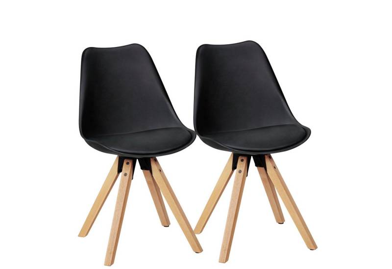 KADIMA DESIGN Esszimmerstuhl 2er Set Retro Esszimmerstuhl LIMA schwarz (Polsterstuhl Skandinavisch Rückenlehne), Küchenstuhl Kunstleder gepolstert von KADIMA DESIGN