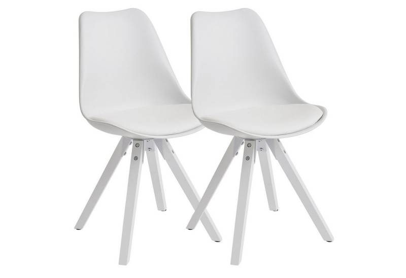 KADIMA DESIGN Esszimmerstuhl 2er Set Retro Esszimmerstuhl Weiß Skandinavisch, Polsterstuhl (Rückenlehne, Küchenstuhl mit weißen Beinen, Stuhl Kunstleder), gepolstert von KADIMA DESIGN