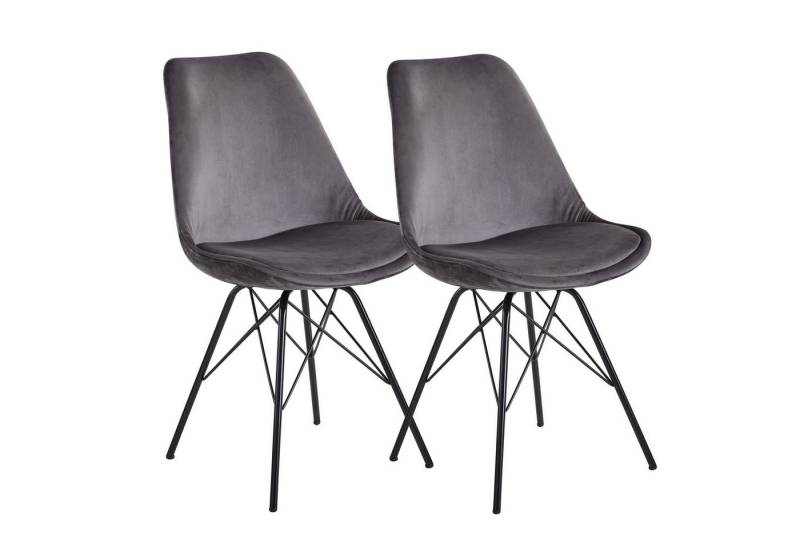 KADIMA DESIGN Esszimmerstuhl Esszimmerstuhl 2er Set Samt Grau Küchenstuhl mit schwarzen Beinen, (Schalenstuhl Skandinavisches Design, Polsterstuhl mit Stoffbezug), Stuhl Gepolstert von KADIMA DESIGN