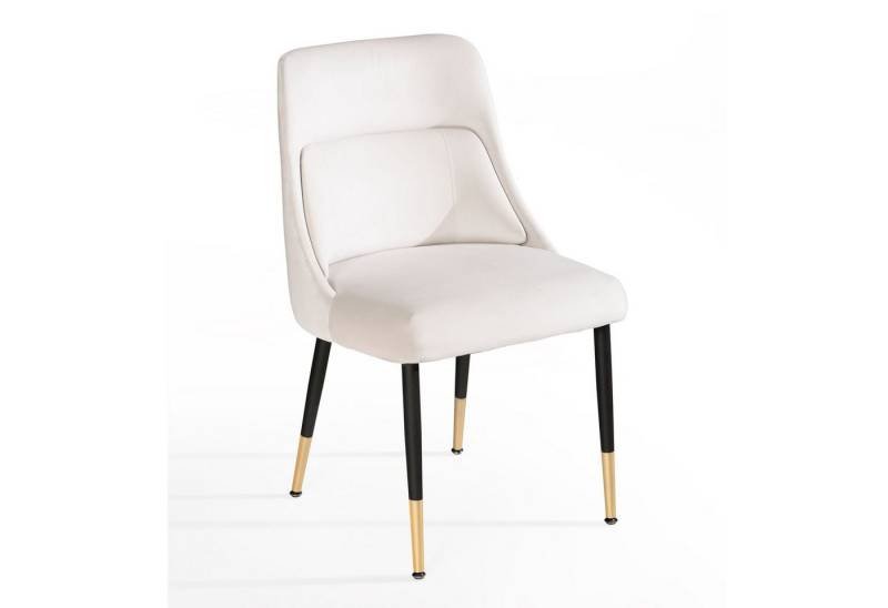 KADIMA DESIGN Esszimmerstuhl Esszimmerstuhl Samt Beige Küchenstuhl mit schwarzen Beinen, (Schalenstuhl Modern, Polsterstuhl mit Stoffbezug, Stuhl Gepolstert), mit integriertem Rückenkissen von KADIMA DESIGN