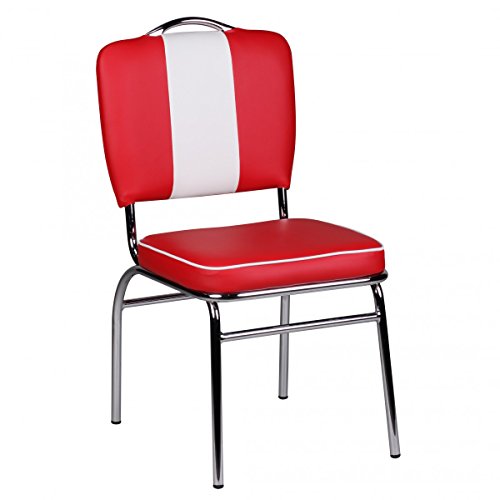 KADIMA DESIGN Esszimmerstuhl Kunstleder American Retro Rot Weiß Stuhl Sessel gepolstert von KADIMA DESIGN