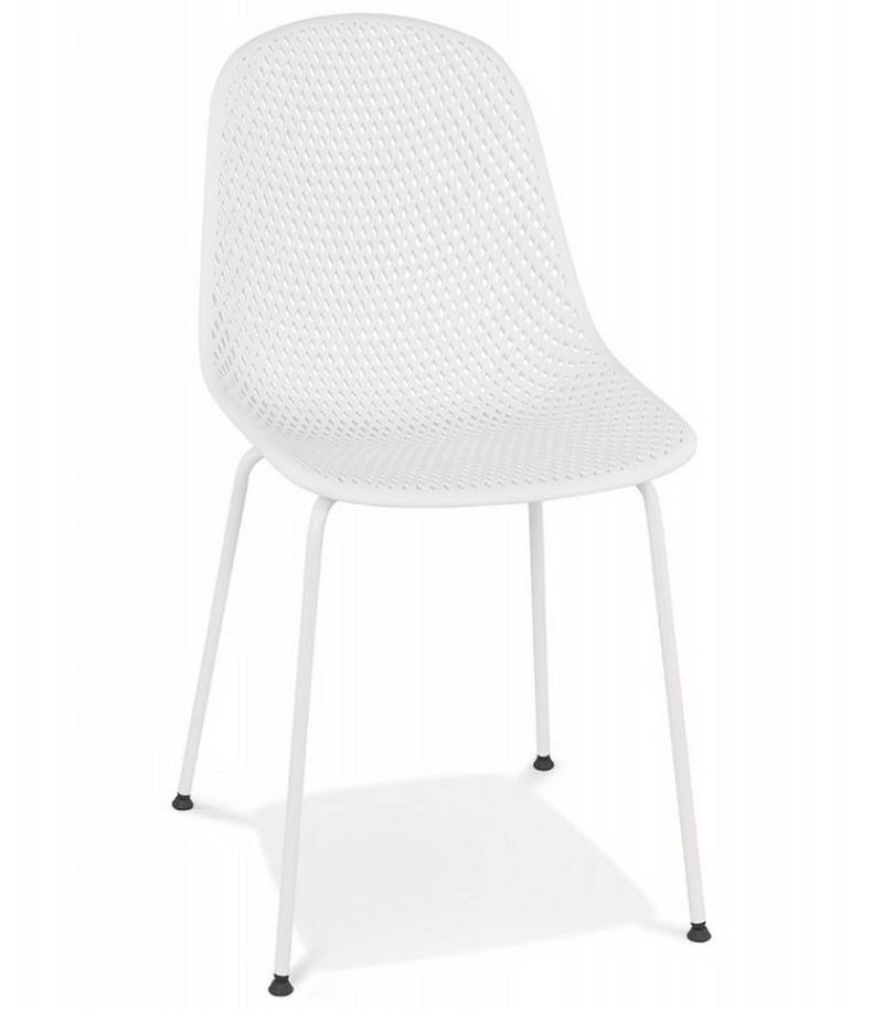 KADIMA DESIGN Esszimmerstuhl Perforierter Designerstuhl aus Plastik Modernes Design (Gartenstuhl mit Wasserdrainage 58,5x46,5x82,5 cm), Weißer Kunststoffstuhl für Innen und Außen VIKY Kollektion von KADIMA DESIGN