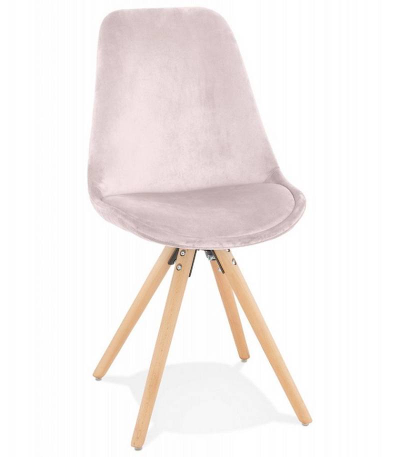 KADIMA DESIGN Esszimmerstuhl Vintage-Stuhl RICKY Ein Vintage-Stuhl aus rosafarbenem Samt mit (einem naturfarbenen Holzgestell 48x56x84 cm Esszimmerstuhl Holz), Textilien Vintage-Stuhl von KADIMA DESIGN