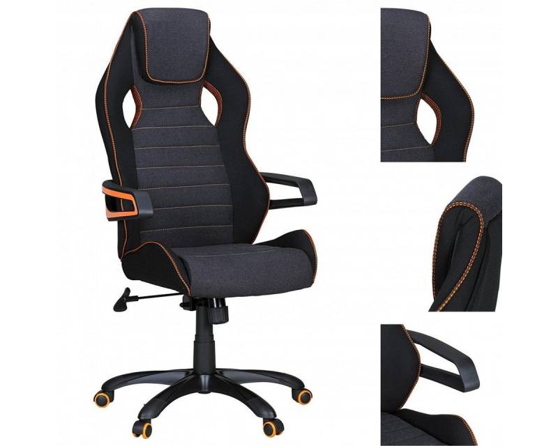 KADIMA DESIGN Gaming Chair Bürostuhl VENEDIG Schwarz Gaming Chefsessel Racing Drehstuhl 120kg (Synchronmechanik Race Schreibtischstuhl) von KADIMA DESIGN