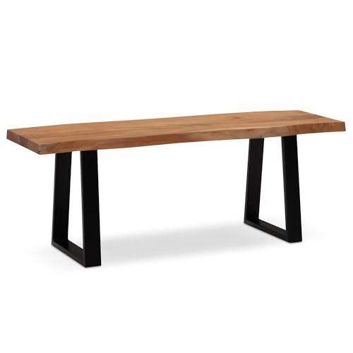 KADIMA DESIGN Garderobenbank 120x40x45,5 cm Akazie Massivholz/Metall mit Baumkante | Sitzbank Flur Holzbank Massiv ohne Lehne | Flurbank Modern Eingangsbereich Klein Trapezbeine von KADIMA DESIGN