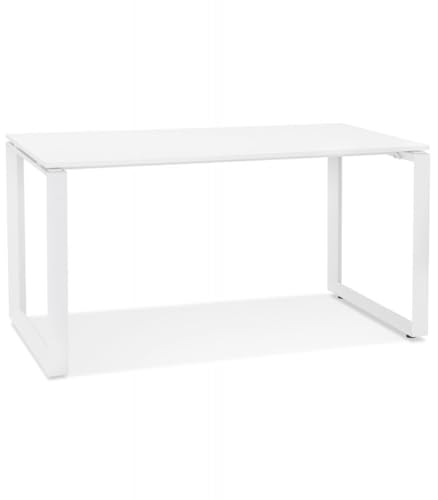 Schreibtisch Weiß Holz Metall | Gerader Designer Bürotisch mit Moderner Optik | Arbeitstisch mit Melaminbeschichtung | Minimalistisches Design | 160x80x74,8 cm | BAKUS Kollektion von KADIMA DESIGN