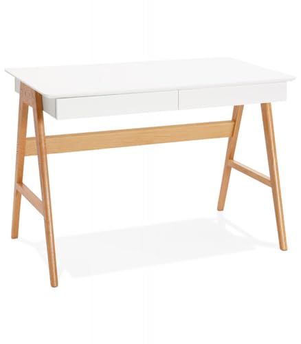 Schreibtisch SIROKO mit Eichenbeinen | Skandinavischer Arbeitstisch MDF Mattweiss | Designer Bürotisch mit Schubladen | Geradliniges Design | 120x70x75 cm | Nordic Collection von KADIMA DESIGN