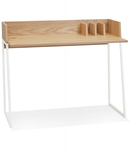KADIMA DESIGN Gerader Schreibtisch Holz Metall | Designer Arbeitstisch mit Kabelkanal | Vintage Bürotisch für Telearbeit | Skandinavischer Stil | 120x62x89 cm | Salmon Kollektion von KADIMA DESIGN