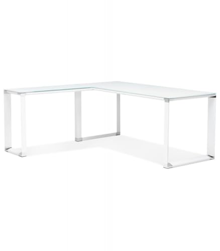 Eckbüro Schreibtisch Glas Metall Weiß | Großer Eck-Chefschreibtisch für Professionellen Arbeitsplatz | Winkelschreibtisch mit Robuster Glasplatte | Modern Minimalistisch | 200x200x74 cm | XLINE von KADIMA DESIGN