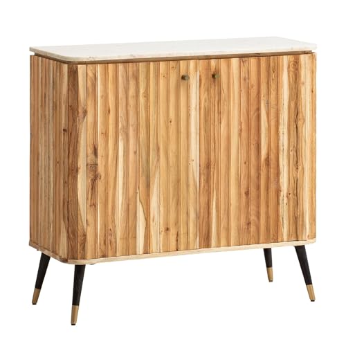 KADIMA DESIGN Hausbar Akazie Massivholz 95x90x41 cm Weinbar Echter Marmor | Kleine Bar Modern | Barschrank mit Türen und Weinregal | Spirituosenschrank mit Aufbewahrung für Flaschen von KADIMA DESIGN