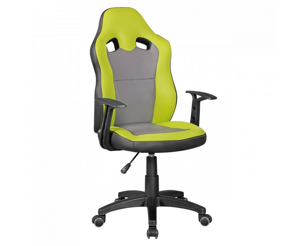 KADIMA DESIGN Kinderstuhl SPEEDY - Racing Kinder-Schreibtischstuhl für Kinder ab 8 Grün / Grau, (Race Kinder-Drehstuhl mit Lehne & Hartboden-Rollen, Sport), Kinder-Bürostuhl ergonomisch & höhenverstellbar, Jugendstuhl von KADIMA DESIGN