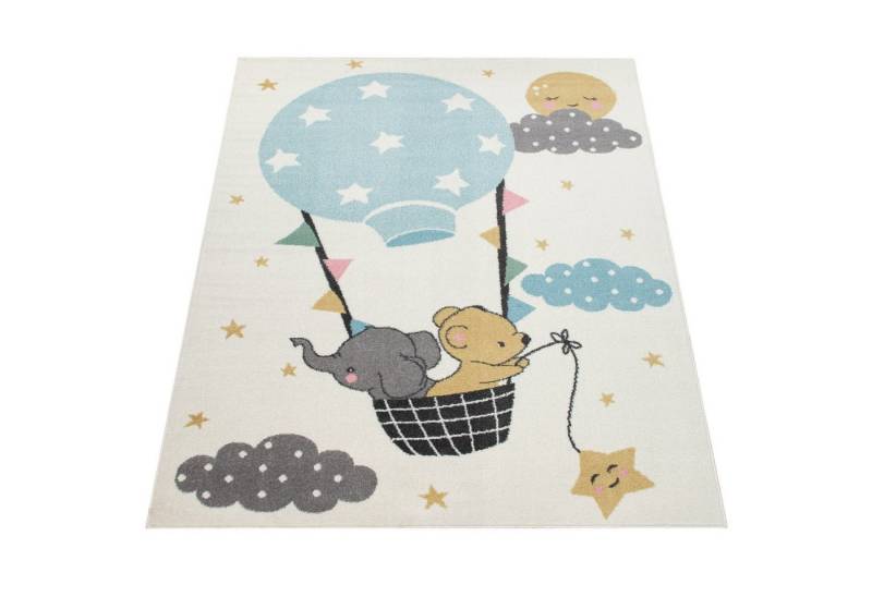 KADIMA DESIGN Kinderteppich Ballon mit Tieren Kinderzimmer schmutzabweisend Teppich Kinder, Rechteckig, Höhe: 13 mm, Florhöhe: 9 mm, 100% Polypropylen, Rechteckig, 200x280cm, Creme von KADIMA DESIGN
