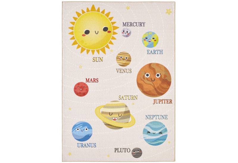 KADIMA DESIGN Kinderteppich Flachgewebe Planetenwelt rutschfest Kinderzimmer Teppich Kinder, Läufer, Höhe: 8 mm, Handwäsche, Rücken aus Latex, Gekettelt, 80x120cm von KADIMA DESIGN