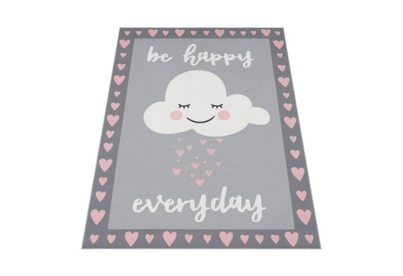 KADIMA DESIGN Kinderteppich Herzen-Wolke Kinderzimmer schmutzabweisend Teppich Kinder, Rechteckig, Höhe: 4 mm, 100% Polyester, Rücken aus Felt + Dots, Rechteckig, 140x200cm, Pink von KADIMA DESIGN