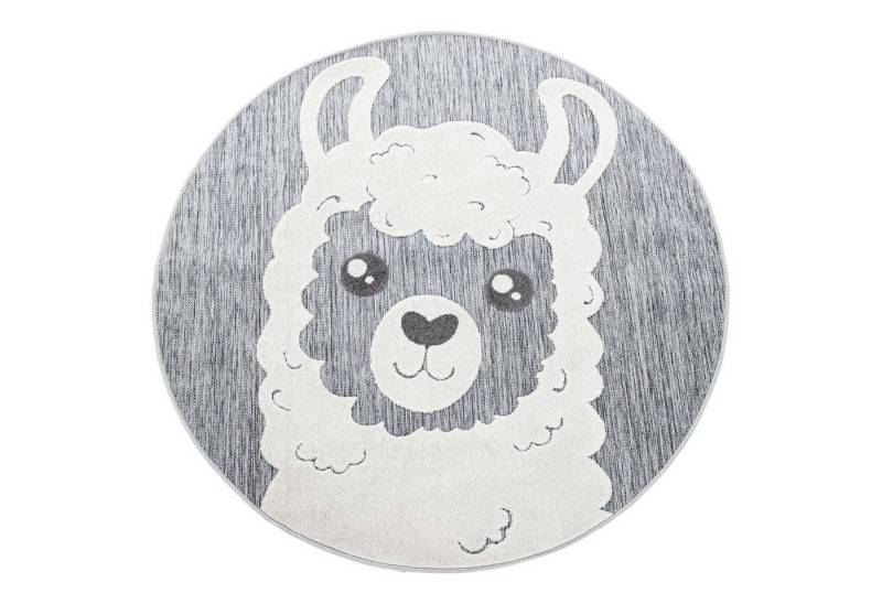 KADIMA DESIGN Kinderteppich Lama Kinderzimmer 100% Polypropylen schmutzabweisend Kinderteppich, Rund, Höhe: 10 mm, Florhöhe: 6 mm, 100% Polypropylen, Rund, 160Dcm, Grau von KADIMA DESIGN