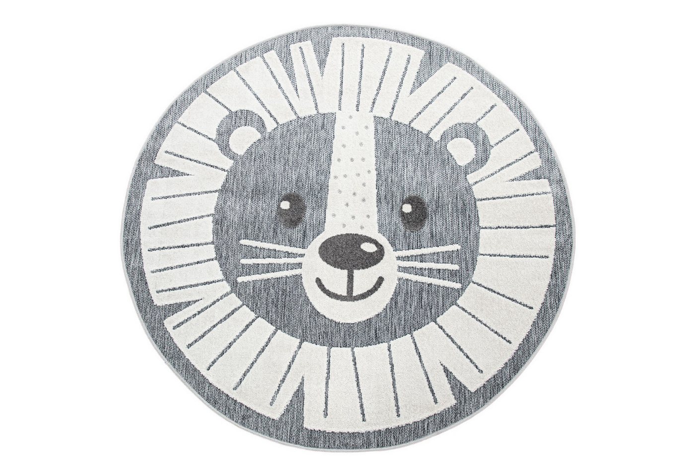 KADIMA DESIGN Kinderteppich Löwe Kinderzimmer 100% Polypropylen schmutzabweisend Kinderteppich, Rund, Höhe: 10 mm, Florhöhe: 6 mm, 100% Polypropylen, Rund, 120Dcm, Grau von KADIMA DESIGN