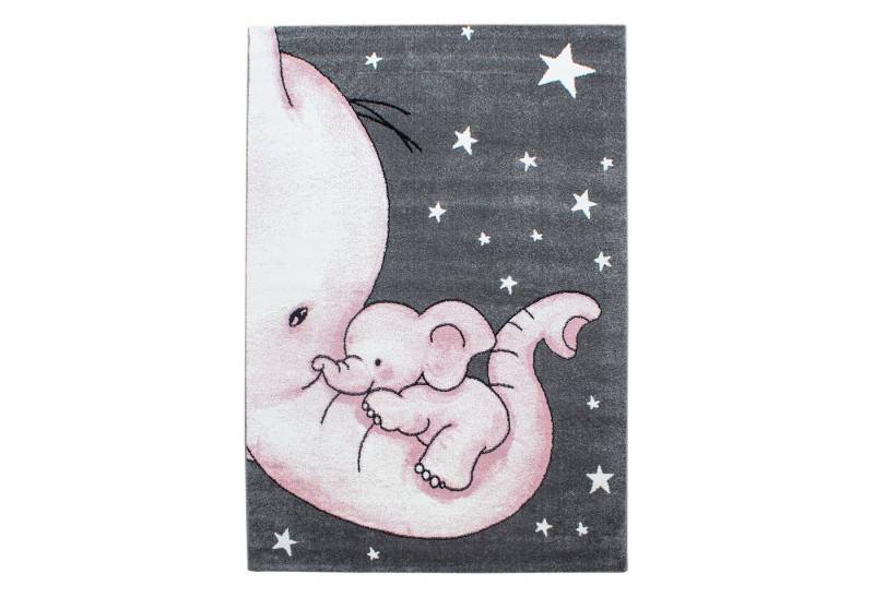 KADIMA DESIGN Kinderteppich Polypropylen saugroboter Kurzflor Kinderzimmer Kinderteppich Elefant, Läufer, Höhe: 11 mm, Handwäsche, Rücken aus Jute, Gekettelt, 211000 Points/m2, 80x150cm von KADIMA DESIGN