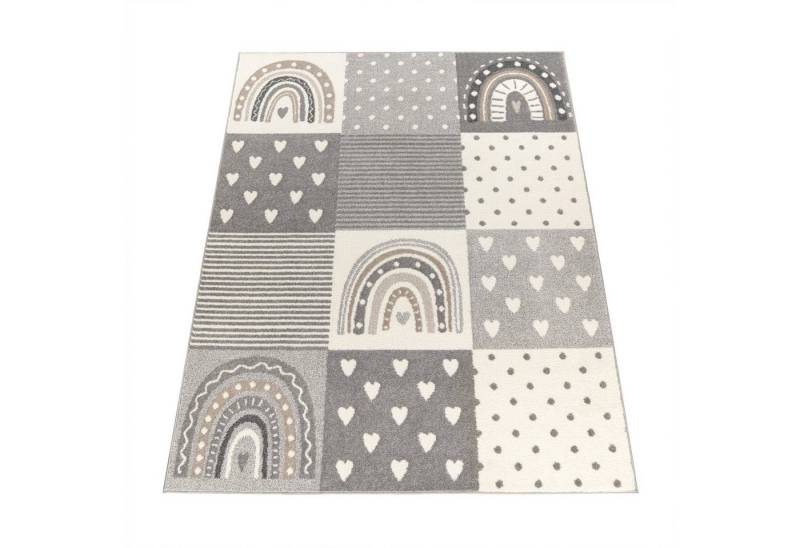 KADIMA DESIGN Kinderteppich Prinzessinnen‑Patchwork Kinderzimmer schmutzabweisend Teppich Kinder, Rechteckig, Höhe: 13 mm, Florhöhe: 9 mm, 100% Polypropylen, Rechteckig, 133x190cm, Grau von KADIMA DESIGN
