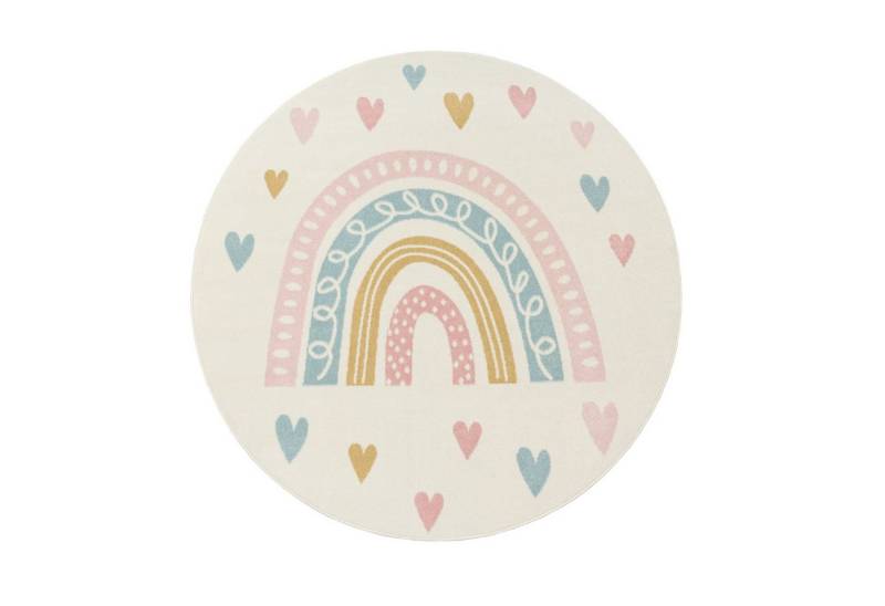 KADIMA DESIGN Kinderteppich Regenbogen Kinderzimmer schmutzabweisend Teppich Kinder, Rund, Höhe: 13 mm, Florhöhe: 9 mm, Polypropylen, Rund, 120D, Creme von KADIMA DESIGN