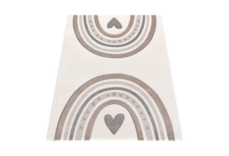 KADIMA DESIGN Kinderteppich Regenbogen mit Herz Kinderzimmer schmutzabweisend Teppich Kinder, Läufer, Höhe: 16 mm, Florhöhe: 12 mm, Polypropylen, Läufer, 80x150, Beige von KADIMA DESIGN