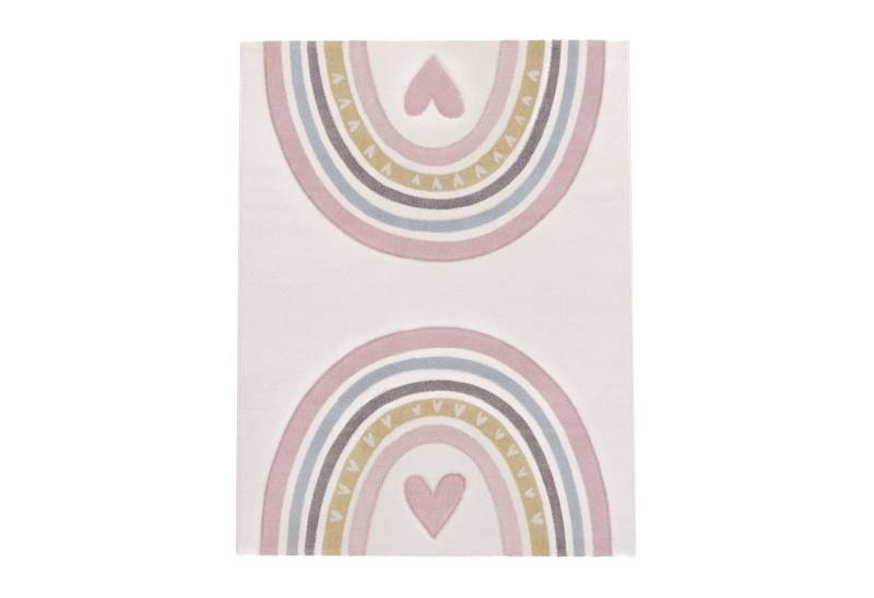 KADIMA DESIGN Kinderteppich Regenbogen mit Herz Kinderzimmer schmutzabweisend Teppich Kinder, Läufer, Höhe: 16 mm, Florhöhe: 12 mm, Polypropylen, Läufer, 80x150, Pink von KADIMA DESIGN