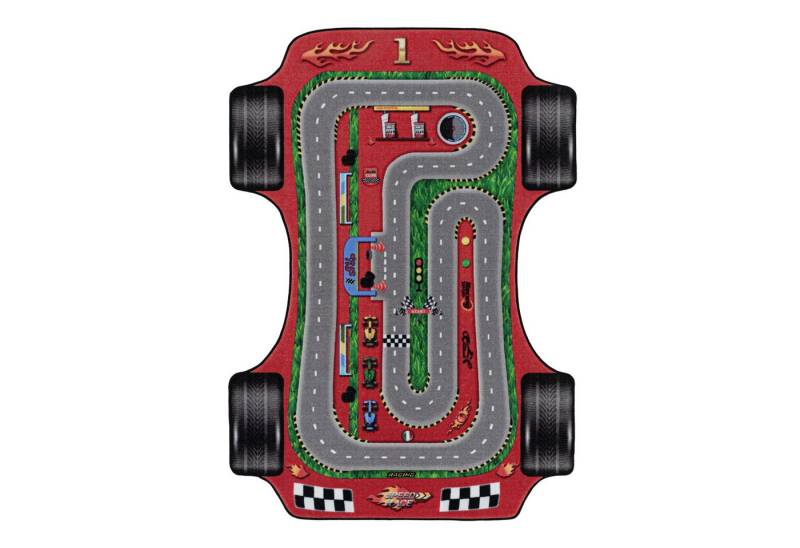 KADIMA DESIGN Kinderteppich Rennbahn-Motiv Polyamid rutschfest Kinderzimmer Teppich Kinder, Läufer, Höhe: 8 mm, Handwäsche, Rücken aus Latex, Gekettelt, 80x120cm von KADIMA DESIGN