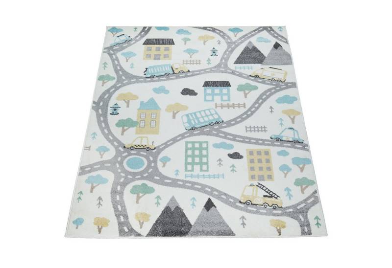KADIMA DESIGN Kinderteppich Roadmap Kinderzimmer schmutzabweisend Teppich Kinder, Rechteckig, Höhe: 13 mm, Florhöhe: 9 mm, 100% Polypropylen, Rechteckig, 80x150cm, Creme von KADIMA DESIGN