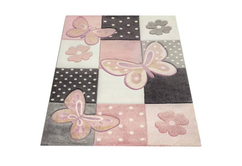 KADIMA DESIGN Kinderteppich Schmetterlinge-Patchwork Kinderzimmer schmutzabweisend Teppich Kinder, Rechteckig, Höhe: 16 mm, Florhöhe: 12 mm, 100% Polypropylen, Rechteckig, 80x150cm, Mehrfarbig von KADIMA DESIGN