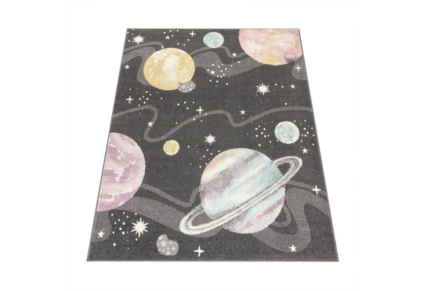 KADIMA DESIGN Kinderteppich Weltraum Kinderzimmer schmutzabweisend Teppich Kinder, Rechteckig, Höhe: 13 mm, Florhöhe: 9 mm, 100% Polypropylen, Rechteckig, 133x190cm, Anthrazit von KADIMA DESIGN